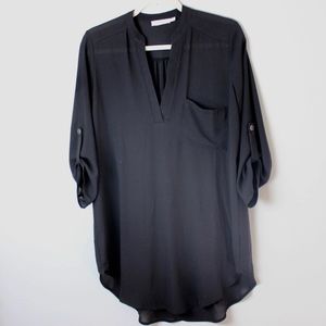 LUSH Black Roll-Tab Tunic Blouse